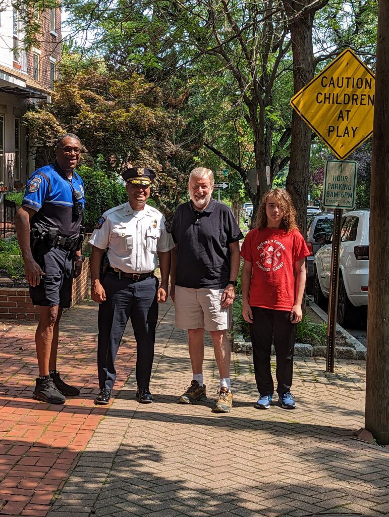 Wilmington (Delaware) Chief of Police Wilfredo Campos, Master Corporal Anthony Easterling, Bob Blanchard and Kepler Davis-Cousins in Midtown Brandywine
